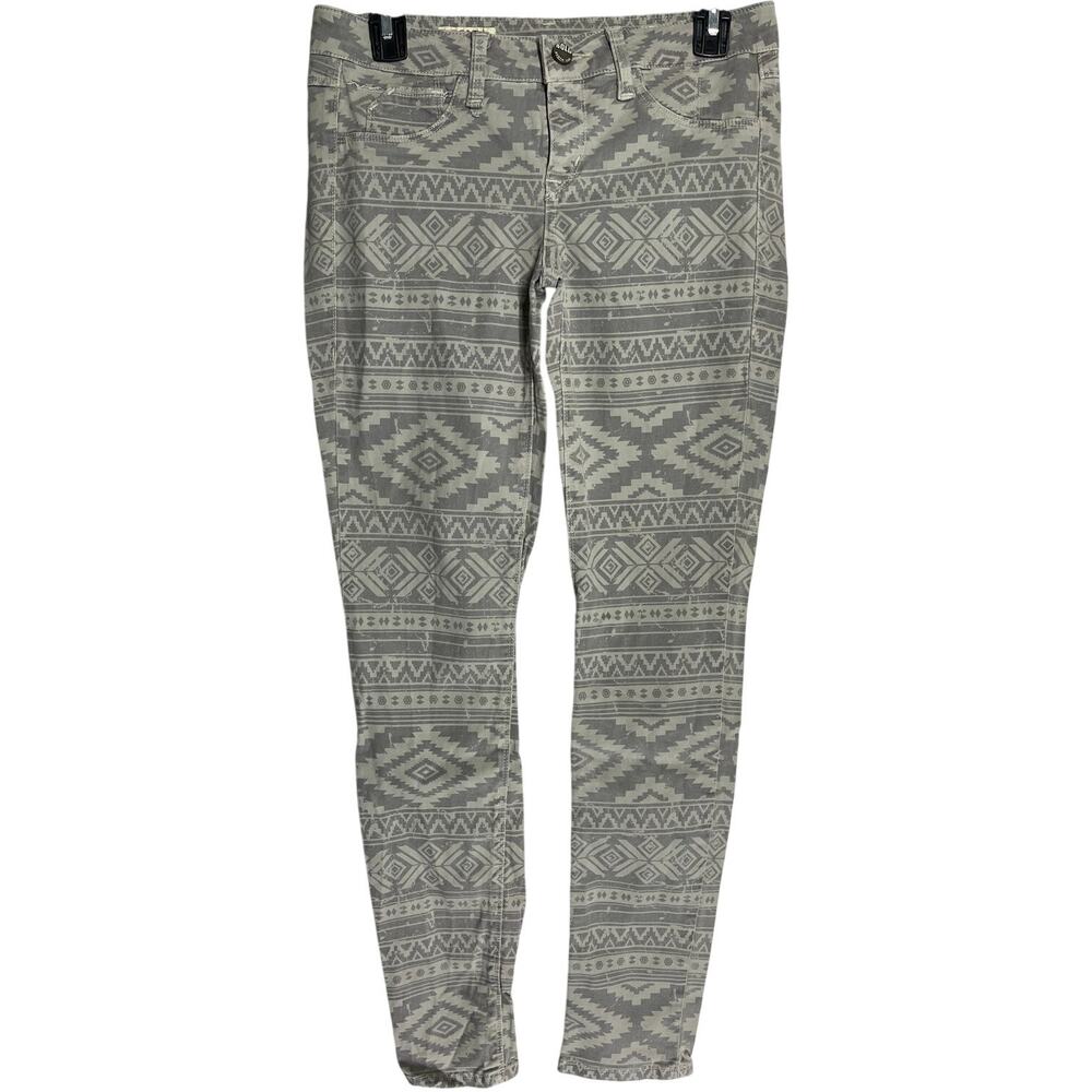 Women Jeans size 26 Green Gray Aztec Skinny Low Rise Cotton Southwestern Rodeo